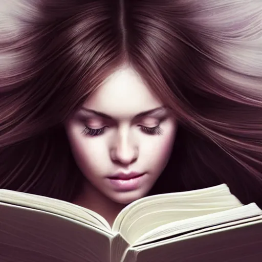 Prompt: a girl reading a book, hair flowing down, symmetric!, 8 k, hyperrealistic, hyperdetailed, fantasy portrait by laura sava