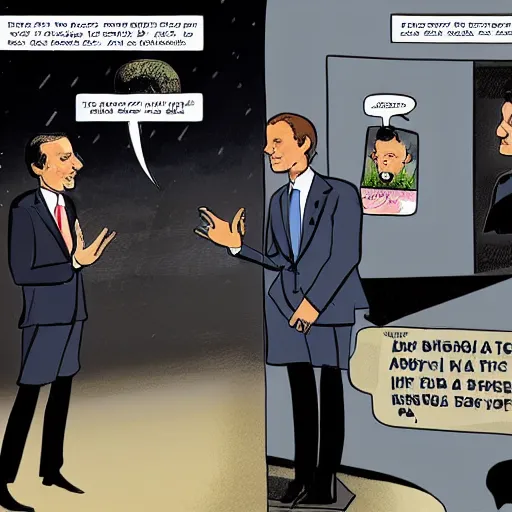 Prompt: emmanuel macron in a comic, presentation of his new program