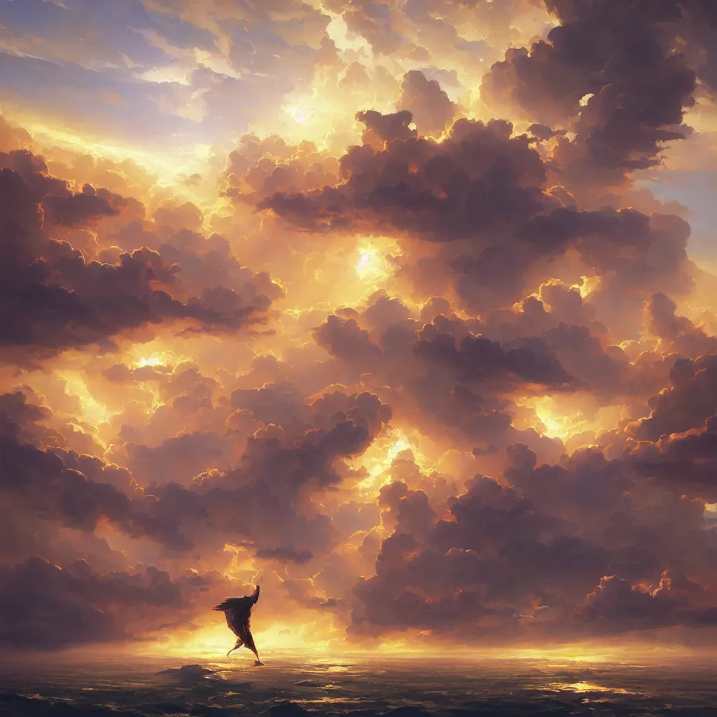 Prompt: a sending down [ of the revelation ] from him who created the earth and the lofty heavens, overdetailed art, by greg rutkowski, by rhads, sharp focus, god looking at me