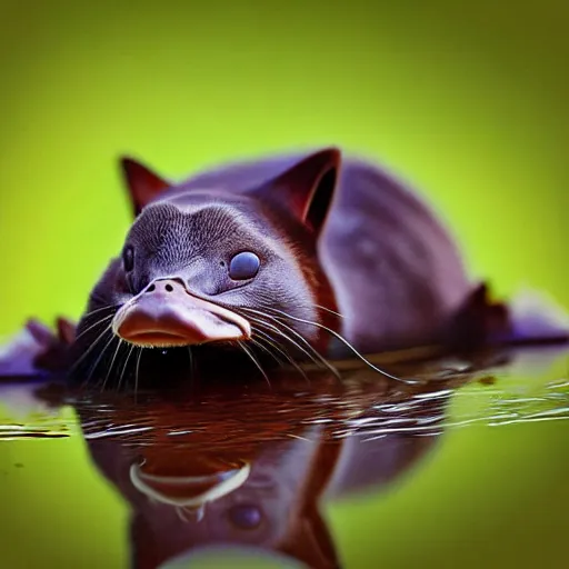 Image similar to a platypus - cat - hybrid with a beak, animal photography, wildlife photo, award winning