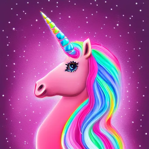 Image similar to pink unicorn, harmony of the universe, digital art