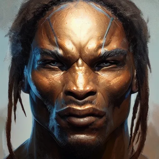 Image similar to A frontal head portrait of The Predator , by dreadjim, Greg Rutkowski, james gurney, epic scifi character art, Exquisite detail, post-processing, low angle view, masterpiece, cinematic