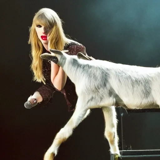 Image similar to a portrait of taylor swift in the role of a goat