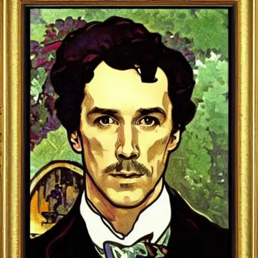 Image similar to sherlock holmes, modern, brush strokes, oil painting, alphonse mucha