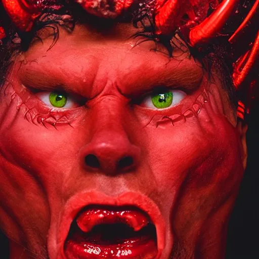 Image similar to a devilish red monster with horns emerging from boiling rough seas, close - up portrait photo by david lachapelle, masterpiece, trending on flickr s - 3 0