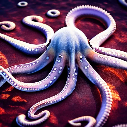 Image similar to A octopus in the ocean centered-photograph film still, matte photo, National Geographic, insane detail, intricate, highly detailed, Zeiss Lens, DSLR photography, smooth, sharp focus, Unreal Engine 5, Octane Render, Redshift, depth of field 8K