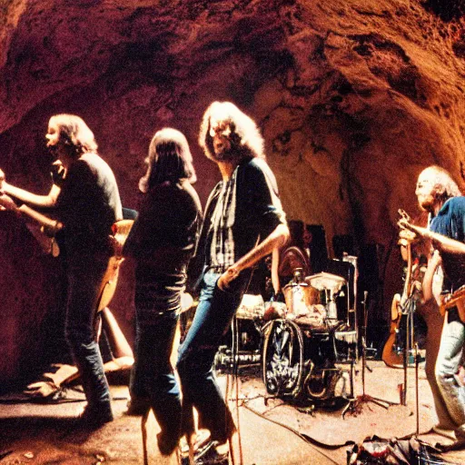 Image similar to the doors playing a show painted on a cave wall