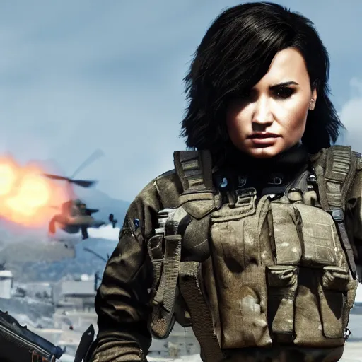 Image similar to Demi Lovato in Call of Duty, 4k