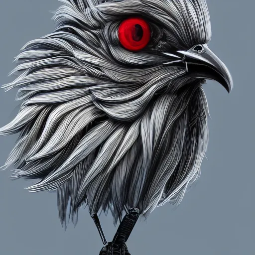 Image similar to a portrait of a robotic rooster wearing a hoodie, surreal, face, detailed, intricate, elegant, lithe, highly detailed, digital painting, artstation, concept art, smooth, sharp focus, illustration