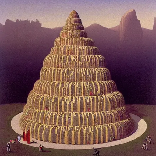 Image similar to The land art depicts a city made entirely out of kulich, a traditional Russian Easter bread. The city is bustling with activity, as people go about their day-to-day lives. The illustration is playful and whimsical, with a touch of magic. by Franz Sedlacek