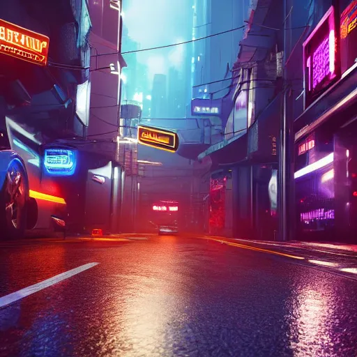 Image similar to cyberpunk street with flying cars, night, rain, rain puddles, realistic, high details, 4k