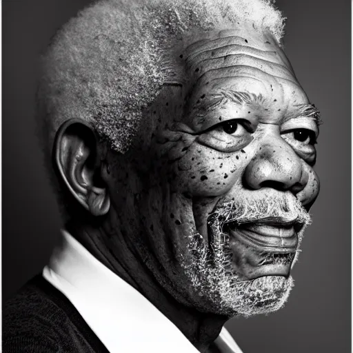 Prompt: beautiful professional black and white portrait photograph of morgan freeman, studio lighting, stunning, 4 k