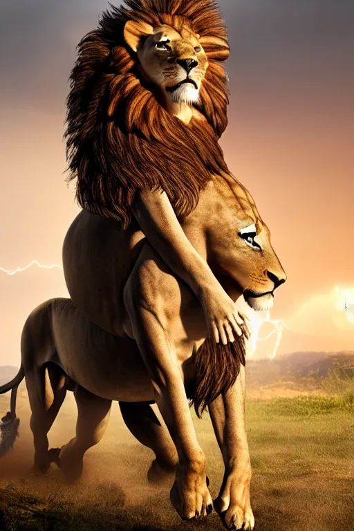 Image similar to girl riding a lion, extremely detailed, high quality, 4 k, cinematic, dramatic lightning, photo realistic, beautiful face, highly detailed face