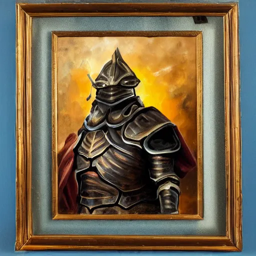 Image similar to an oil painting of a tortoise paladin