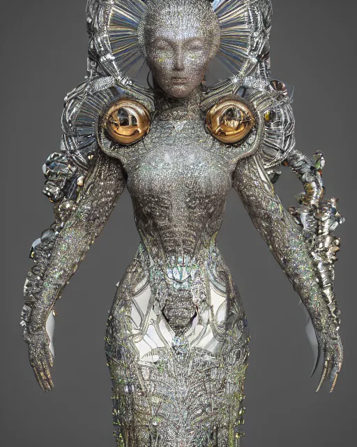 Image similar to a highly detailed metahuman 4 k close up render of an alien goddess bella hadid monument hydra in iris van herpen dress schiaparelli in diamonds crystals swarovski and jewelry iridescent in style of alphonse mucha gustav klimt trending on artstation made in unreal engine 4