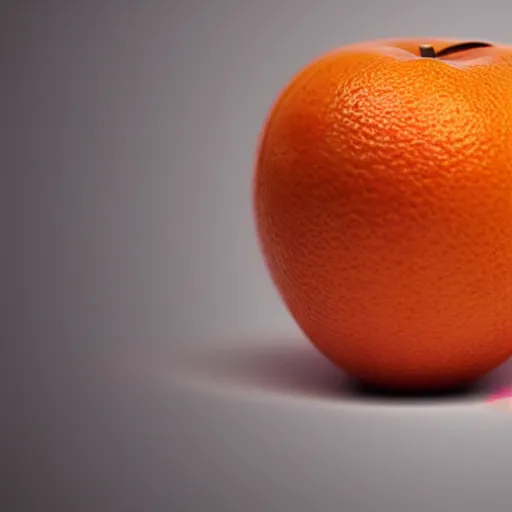 Prompt: an ((((((((((apple)))))))))) orange on a table, digital art, highly detailed, trending on artstation