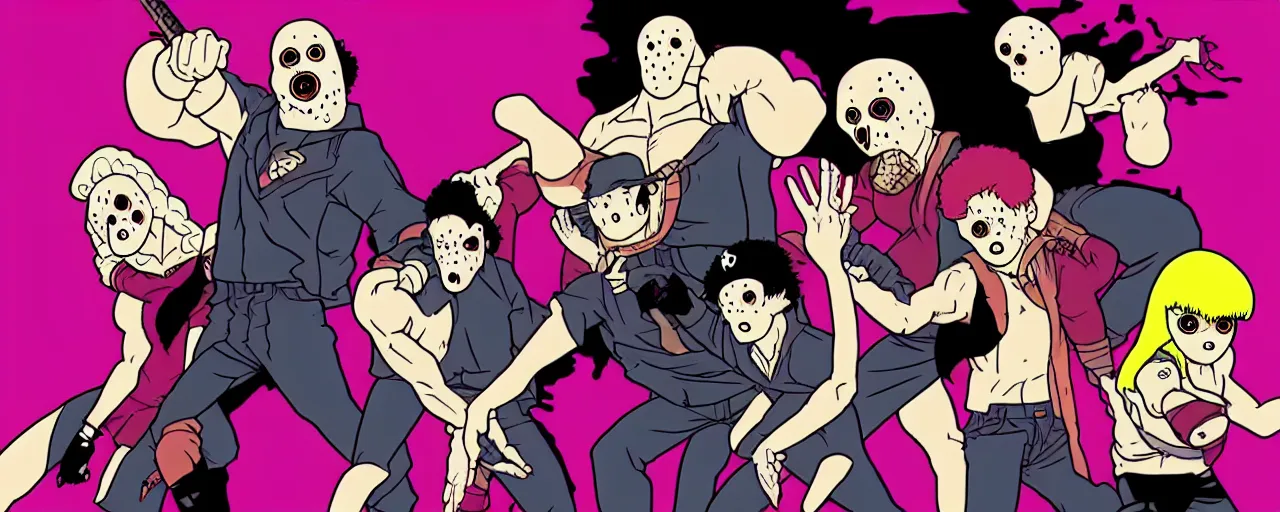 Prompt: Jason Vorhees in the style of JoJo’s bizarre adventure. Award winning. Cel animation