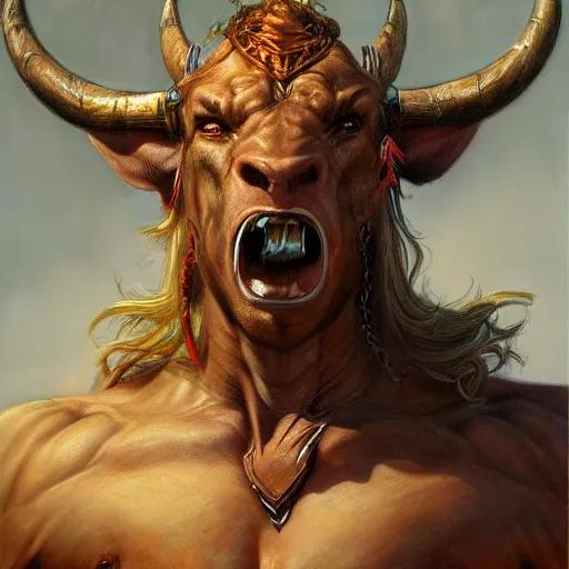 Image similar to Ferocious Minotaur portrait art by Donato Giancola and Bayard Wu, digital art, trending on artstation, 4k