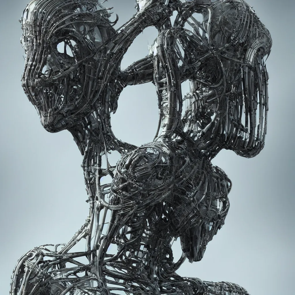 Image similar to a beautiful female is infected with a biomechanical suit, octane render, hyper realistic, art by hr giger and zdzisław beksinski, full profile, multiple angles