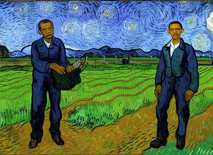 Prompt: painting of obama as a farmer, by vincent van gogh