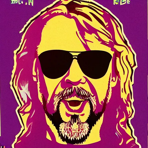 Image similar to The Dude from The Big Lebowski LSD sheet blotter art