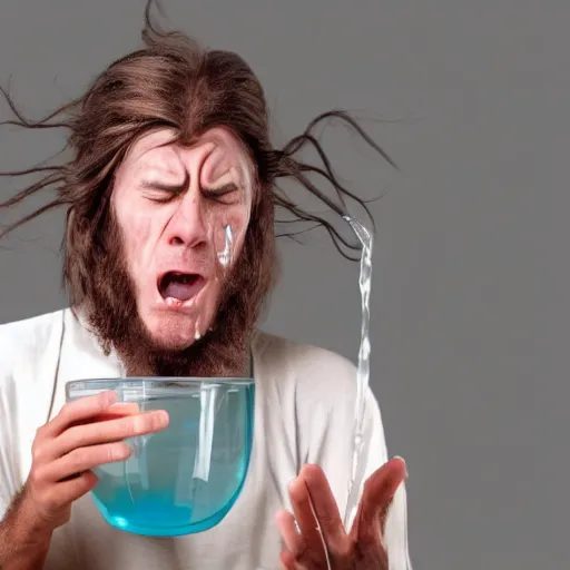 Image similar to face of a frustrated wizard drinking water