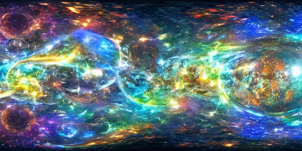 Image similar to the spectacular multiverse, equirectangular projection 360 panoramic, artstation, digital painting, 8k