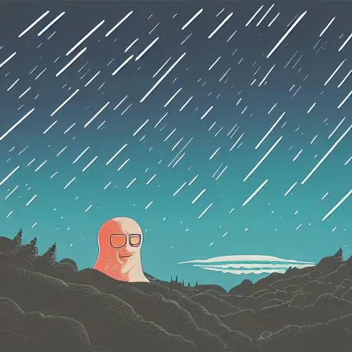 Prompt: ilya kuvshinov, mcbess, rutkowski, illustration of an amazing meteor shower