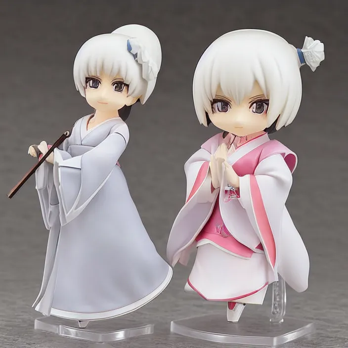 Image similar to a japanese princess young lady, with white hair and bangs!!!! AYAKA, An anime Nendoroid of [Character Here], figurine, detailed product photo