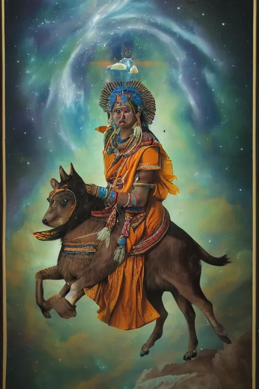 Prompt: a hyperrealistic portrait of an Indian diety flying in the cosmos, by rlon wang, 8k