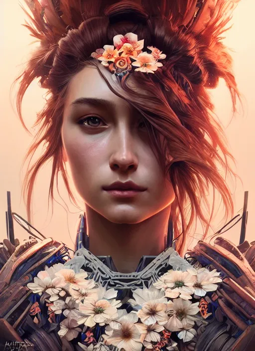 Prompt: symmetry!! portrait of floral! horizon zero dawn machine, intricate, elegant, highly detailed, digital painting, artstation, concept art, smooth, sharp focus, illustration, art by artgerm and greg rutkowski and alphonse mucha, 8 k