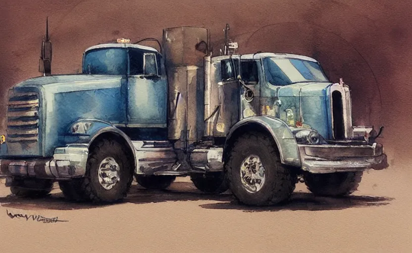 Prompt: concept art of a fuel truck, pinterest, artstation trending, behance, watercolor, by coby whitmore, silver, laser light,