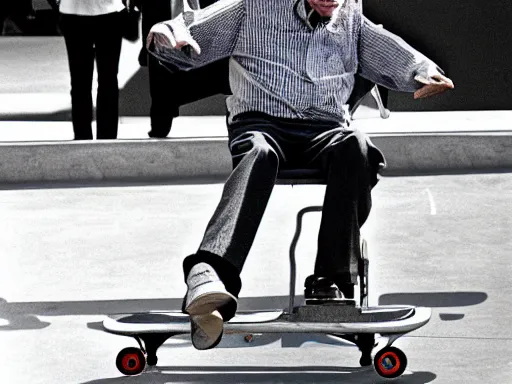 Image similar to Stephen hawking in a Skatepark