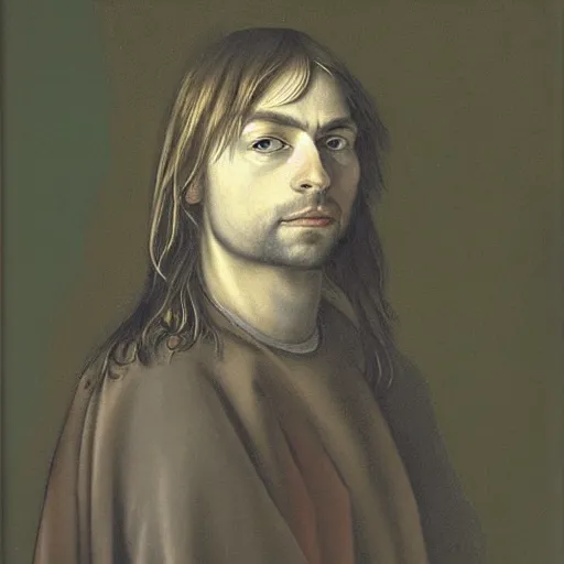 Image similar to Portrait of Kurt Cobain, oil painting by albrecht durer