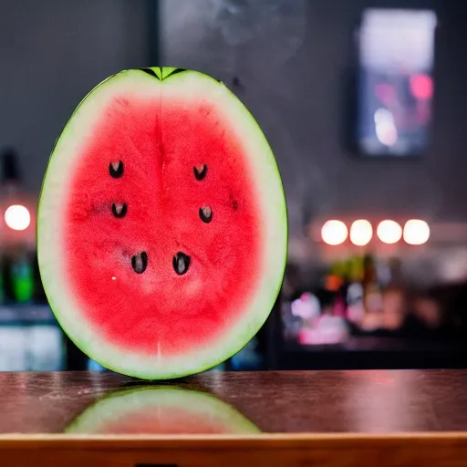 Image similar to photo of a watermelon on fire in a bar