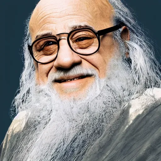 Image similar to danny devito starring as gandalf the white in the 2 0 2 4 lord of the rings movie, full body, hyper realistic, high quality, wide angle