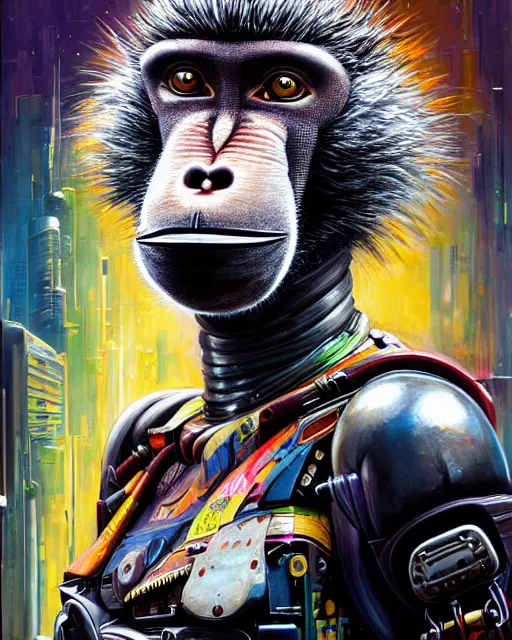 Image similar to a portrait of an anthropomorphic cyberpunk baboon by sandra chevrier, by jon foster, detailed render, tape deck, epic composition, cybernetics, 4 k realistic, cryengine, realistic shaded lighting, sharp focus, masterpiece, by enki bilal