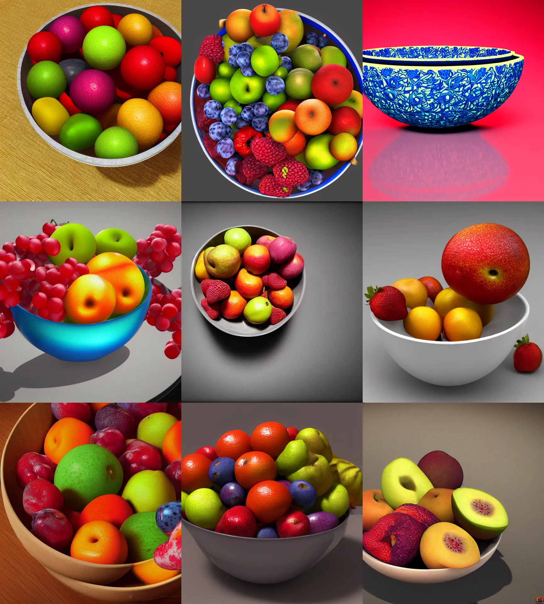 Prompt: bowl of fruit by greg rutkowksi, extreme detail, 8 k, intricate abstract, unreal engine tech demo, vivid colors