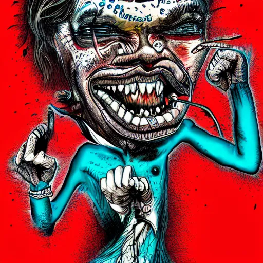 Prompt: chaotic psychotic nutcase 😵😵💫 in the style of ralph steadman, digital art, bizarre