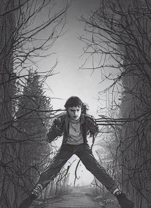 Prompt: Eddie Munson from Stranger Things in My Hero Acadamia, dark colors, sinister atmosphere, dramatic lighting, cinematic, establishing shot, extremely high detail, photo realistic, cinematic lighting, pen and ink, intricate line drawings, by Kohei Horikoshi, post processed, concept art, artstation, matte painting, style by eddie mendoza, raphael lacoste, alex ross