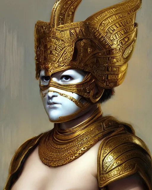 Prompt: portrait of an ancient greek character in intricate ornate armor with a smooth white mask, by ilya kuvshinov, by thomas lawrence, by bayard wu, trending on artstation, masterpiece