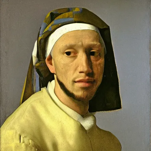 Prompt: the face of a person named joe townsend, painted by johannes vermeer