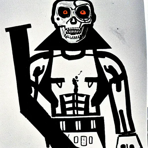 Image similar to children's drawing of the terminator ( 1 9 8 4 )