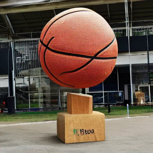 Image similar to A sculpture a a basketball player made pure recycle materials