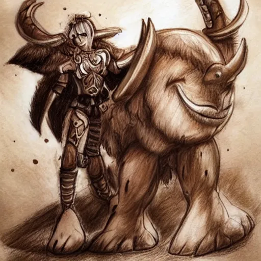 Prompt: cute drawing, female Minotaur warrior, brown fur with white spots, family friendly, armored, concept art