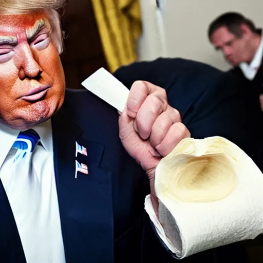 Prompt: donald trump eating toilet paper