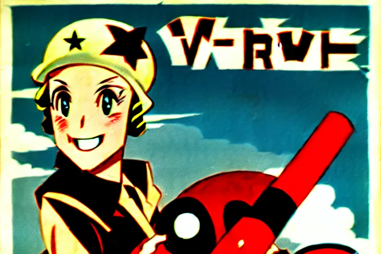 Image similar to 1940s, war, anime, poster, smiling tanks
