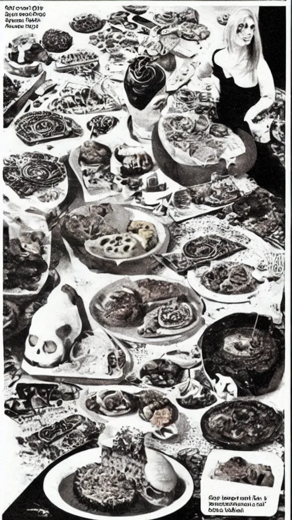 Prompt: occult food, 1 9 7 0 s food magazine photograph