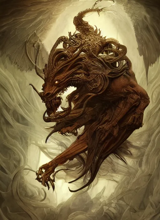 Image similar to manticore foreteller, physically accurate, moody dynamic lighting, very very intricate, very very elegant, highly detailed, digital painting, artstation, HR GIGER, Hieronymus Bosch, Francis Bacon, concept art, smooth, very beautiful, sharp focus, illustration, art by artgerm and greg rutkowski and alphonse mucha