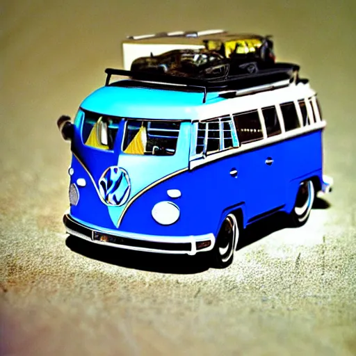 Image similar to jerry garcia (driving a Volkswagen bus) waving, detailed, realistic